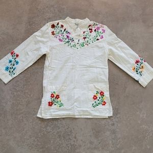 Vintage hand embroidered Mexican Mexico floral flower manta top Oxacan
